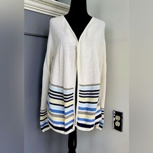 J. Jill Ivory Knit Cardigan Sweater Waterfall Front Stripe size XS